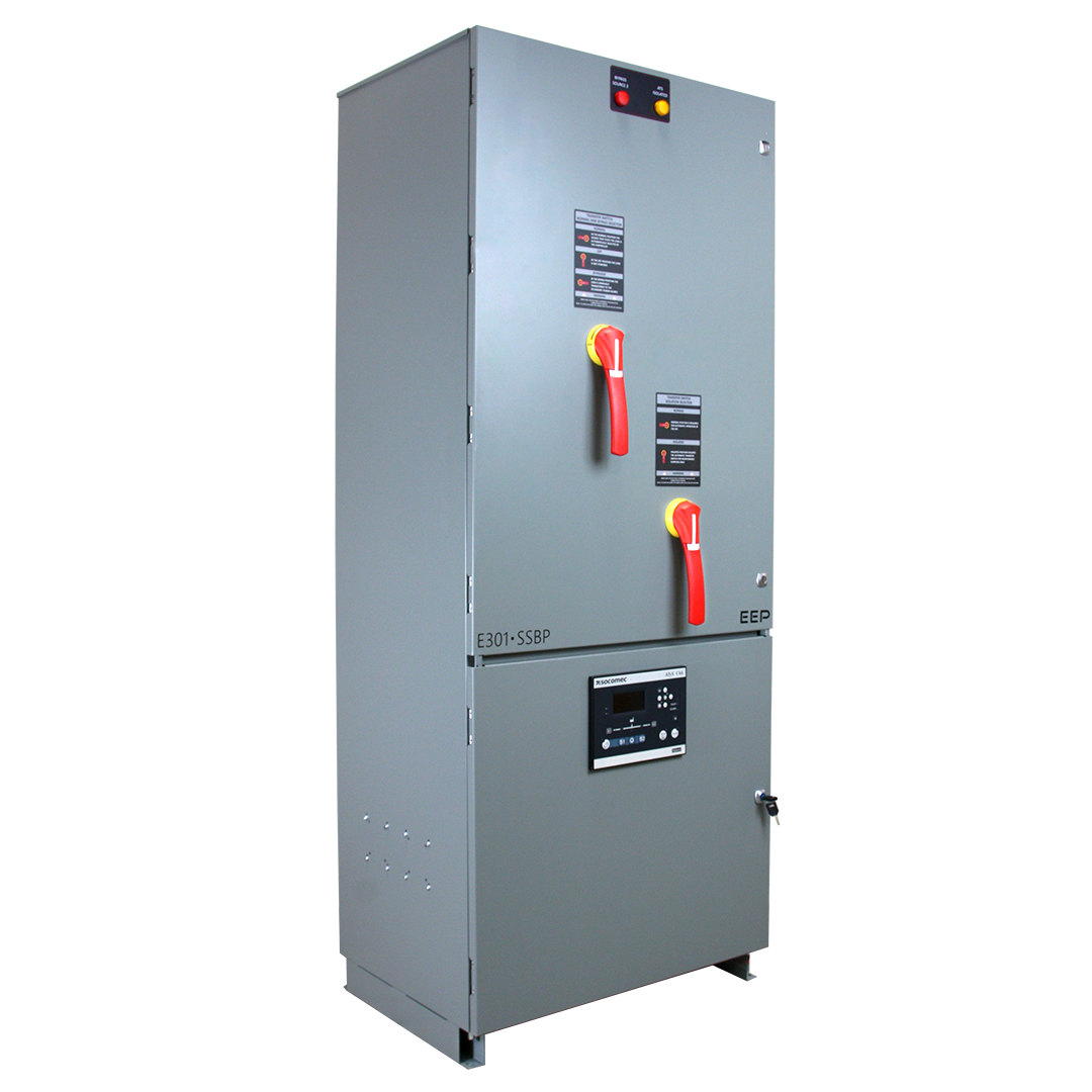 A side view of the E302 Series automatic transfer switch.